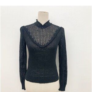 Vintage Alberoy Womens Edwardian Black Open Knit Sweater Size Large Cottage core